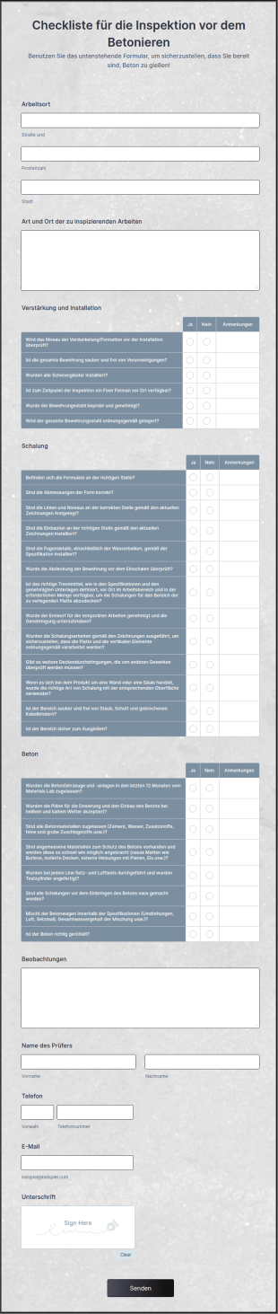 Checkliste Für Die Inspektion Vor Dem Betonieren