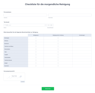 Checkliste Für Die Morgendliche Reinigung Form Template