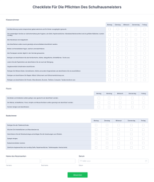 Checkliste Für Die Pflichten Des Schulhausmeisters Form Template