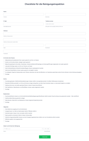 Checkliste Für Die Reinigungsinspektion Form Template
