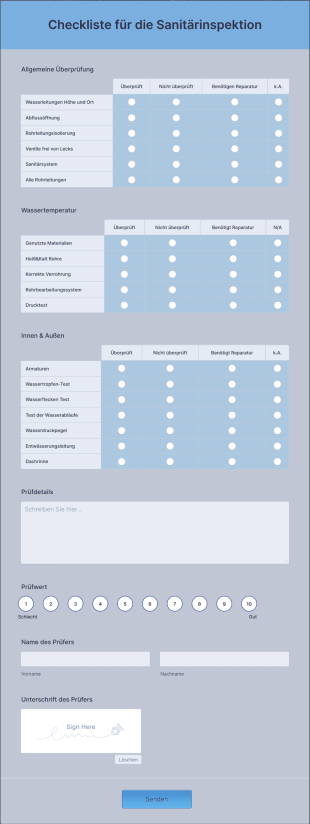 Checkliste Für Die Sanitärinspektion Form Template