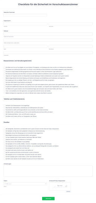 Checkliste Für Die Sicherheit Im Vorschulklassenzimmer