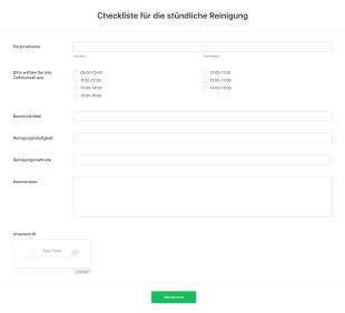 Checkliste Für Die Stündliche Reinigung Form Template