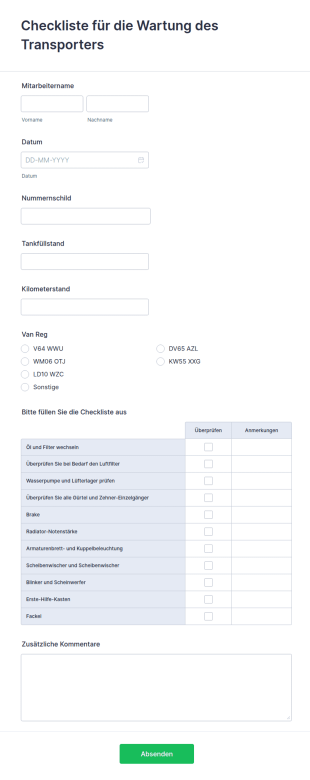 Checkliste Für Die Wartung Des Transporters