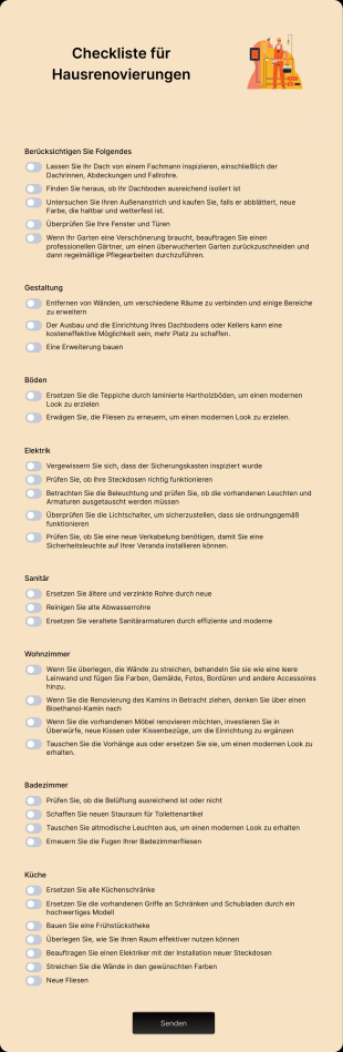 Checkliste Für Hausrenovierungen Form Template