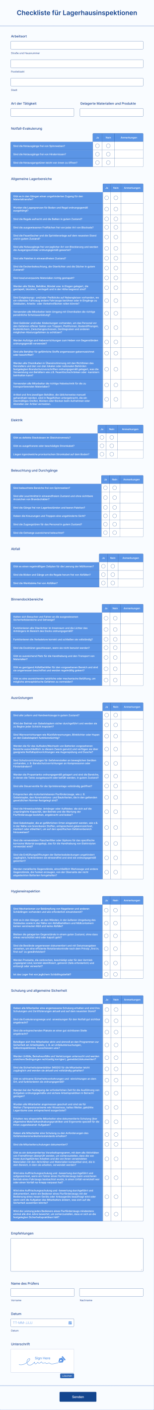 Checkliste Für Lagerhausinspektionen Form Template
