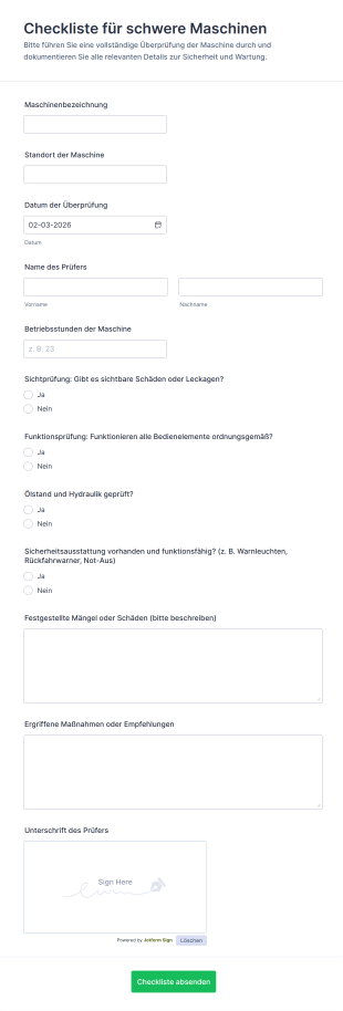 Checkliste Für Schwere Maschinen