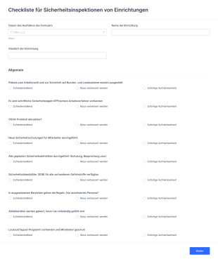 Checkliste Für Sicherheitsinspektionen Von Einrichtungen Form Template