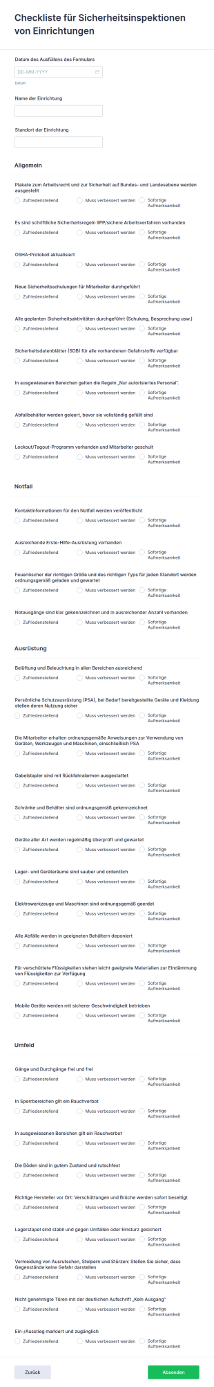 Checkliste Für Sicherheitsinspektionen Von Einrichtungen