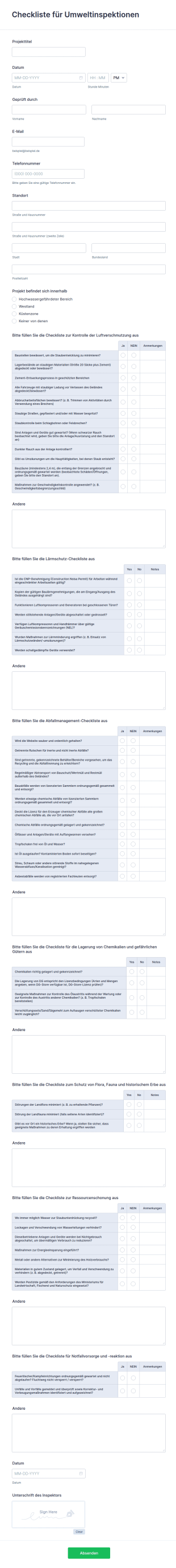 Checkliste Für Umweltinspektionen