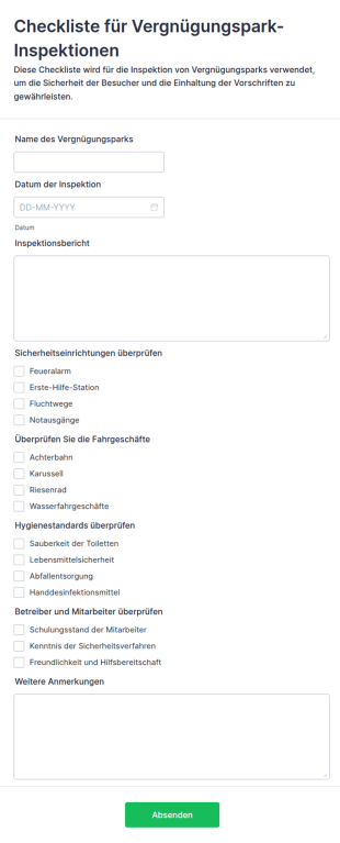 Checkliste Für Vergnügungspark Inspektionen