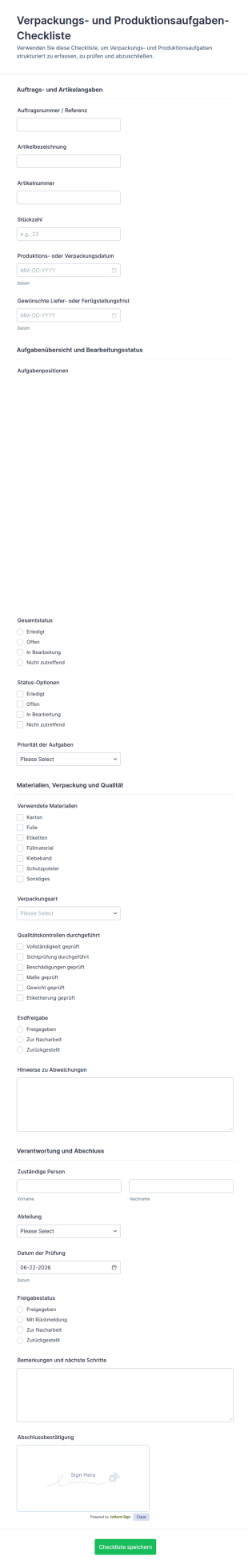 Checkliste Für Verpackungs Und Produktionsaufgaben