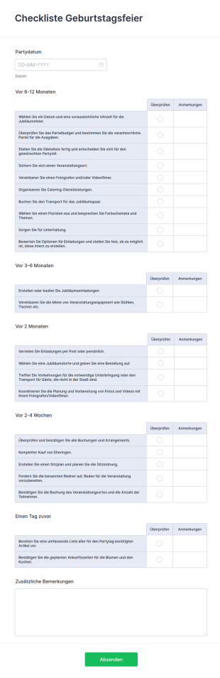 Checkliste Geburtstagsfeier
