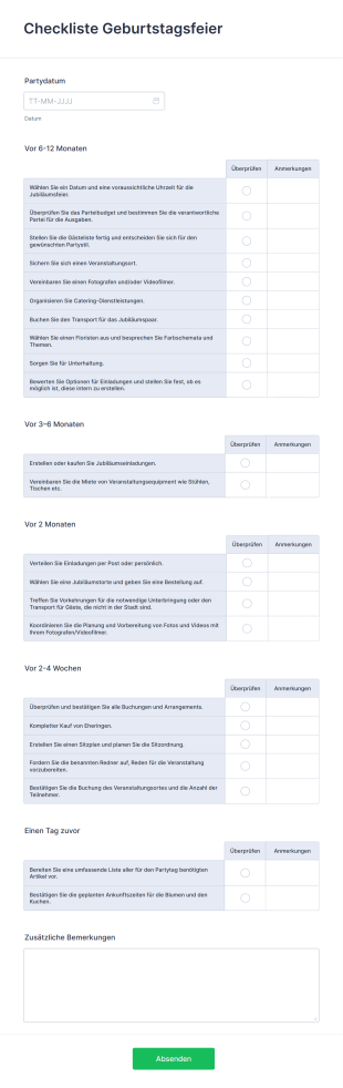 Checkliste Geburtstagsfeier Form Template