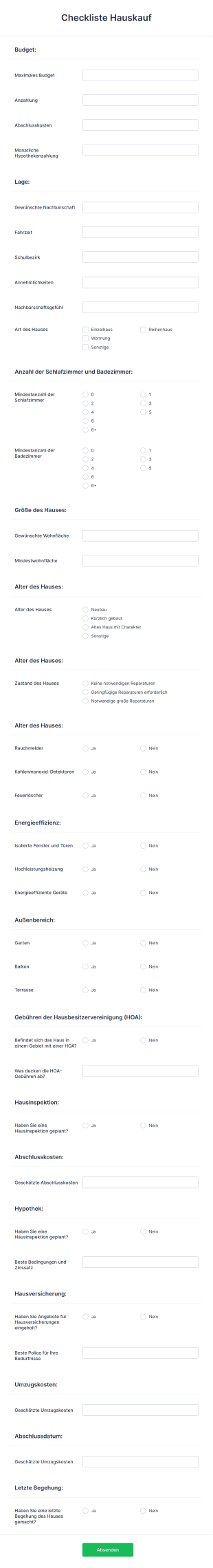 Checkliste Hauskauf Form Template