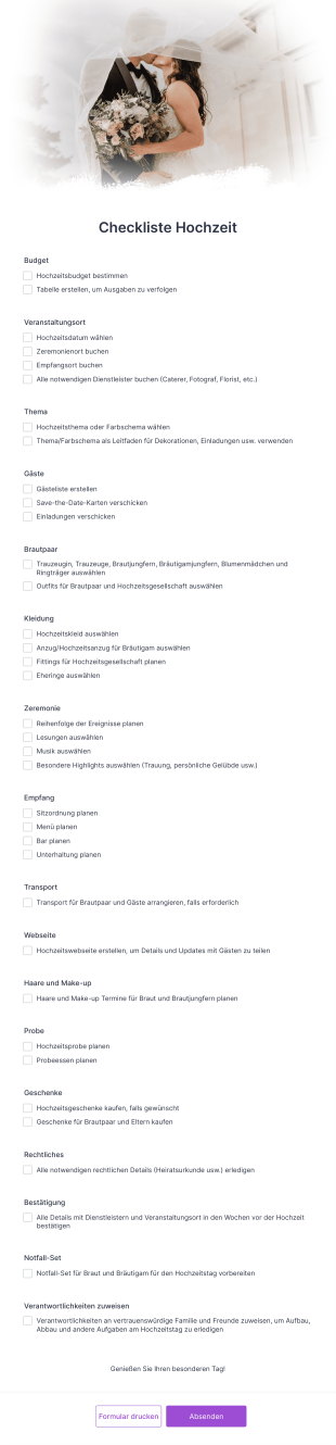 Checkliste Hochzeit Form Template