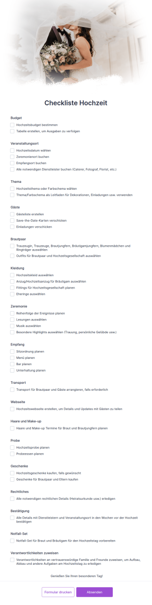 Checkliste Hochzeit