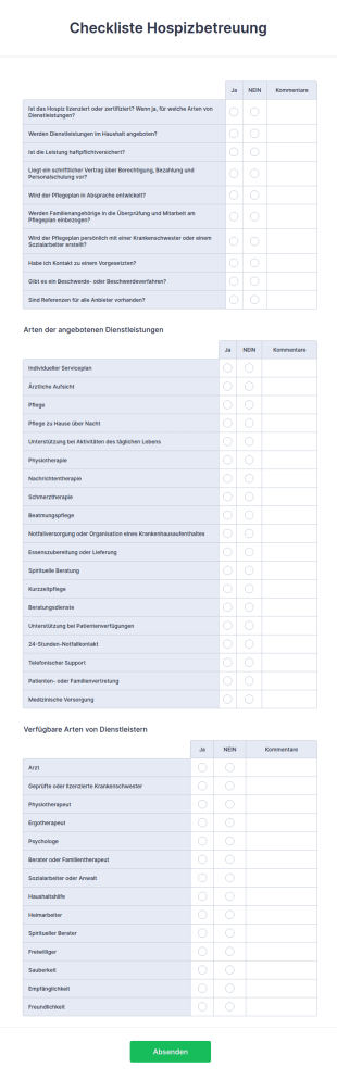 Checkliste Hospizbetreuung