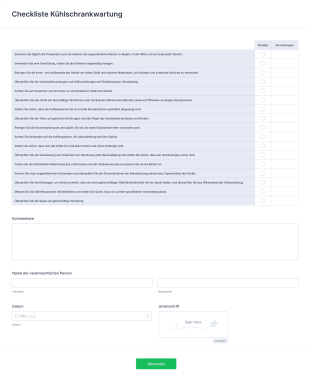 Checkliste Kühlschrankwartung Form Template