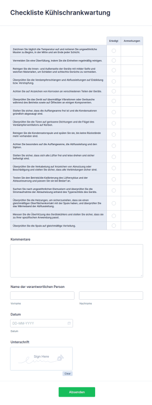 Checkliste Kühlschrankwartung