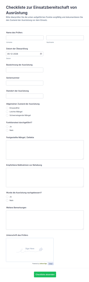 Checkliste Zur Einsatzbereitschaft Von Ausrüstung