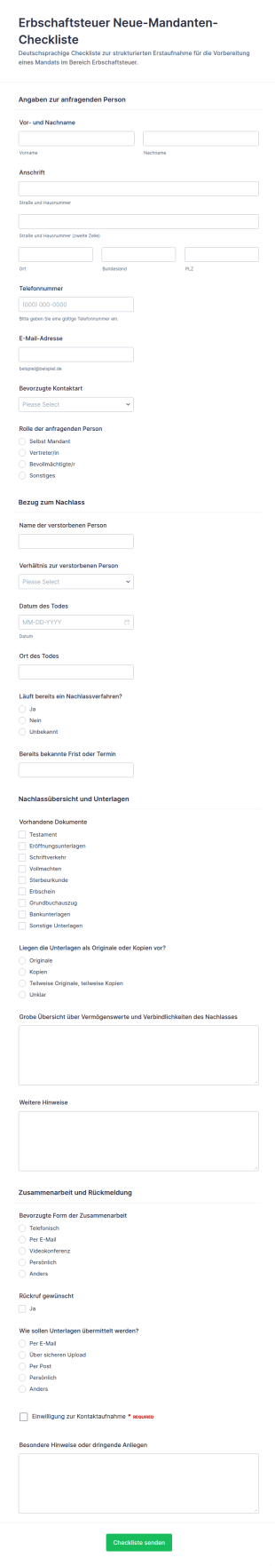 Checkliste Zur Erbschaftsteuer Für Neukunden