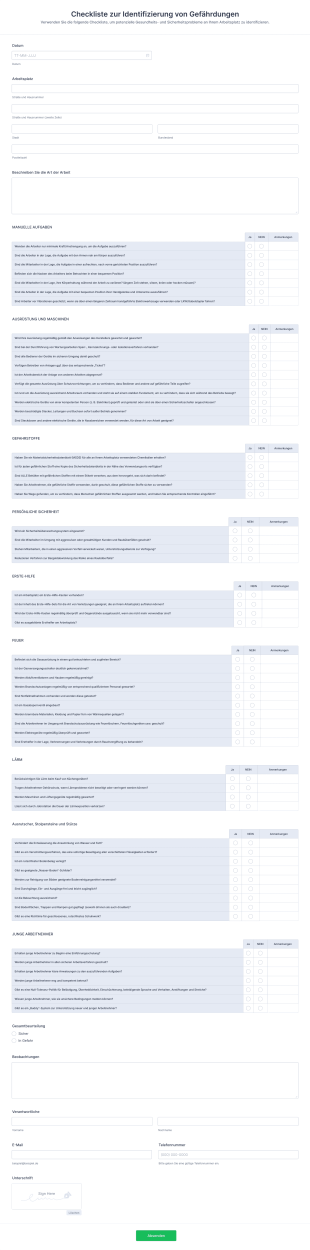 Checkliste Zur Identifizierung Von Gefährdungen Form Template