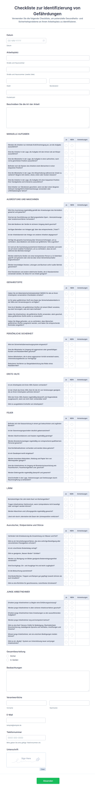 Checkliste Zur Identifizierung Von Gefährdungen