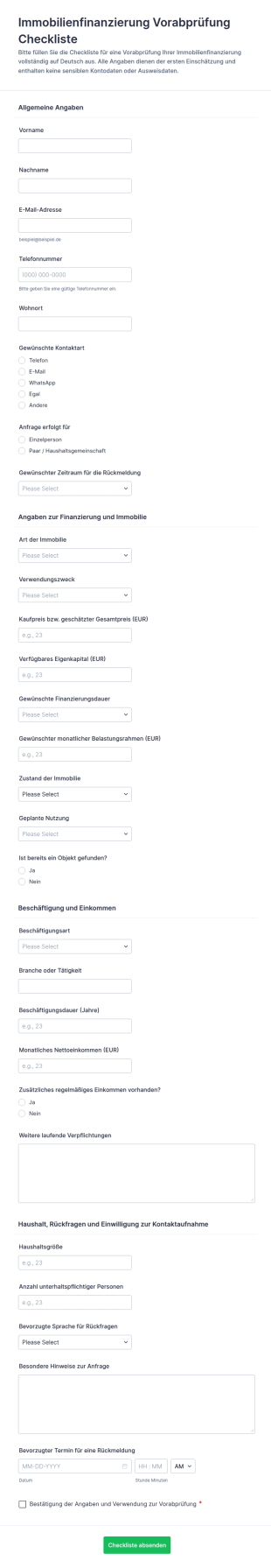 Checkliste Zur Immobilienkredit Vorprüfung