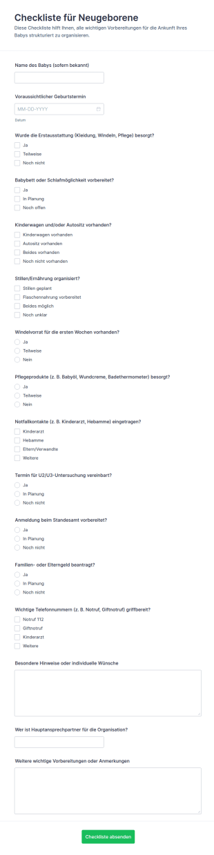 Checkliste Zur Neugeborenen Erstausstattung