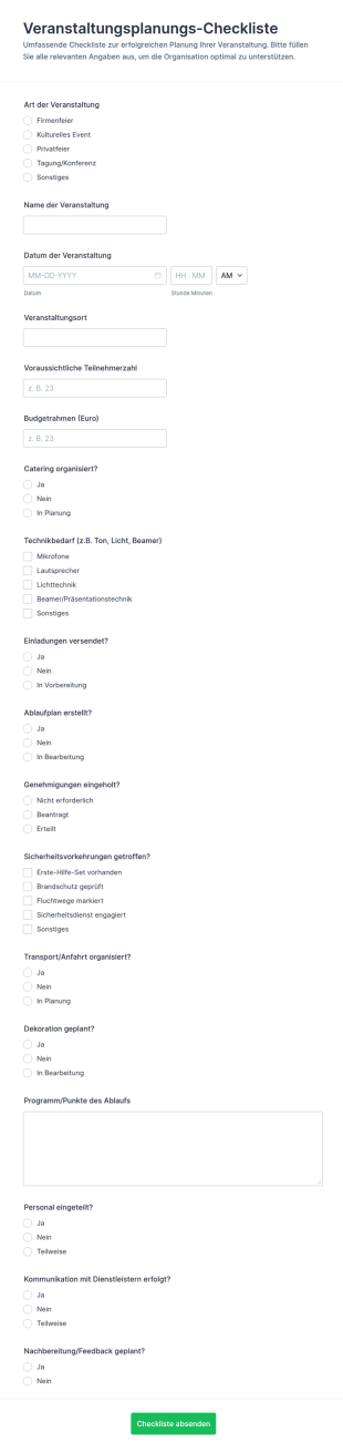 Checkliste Zur Veranstaltungsplanung