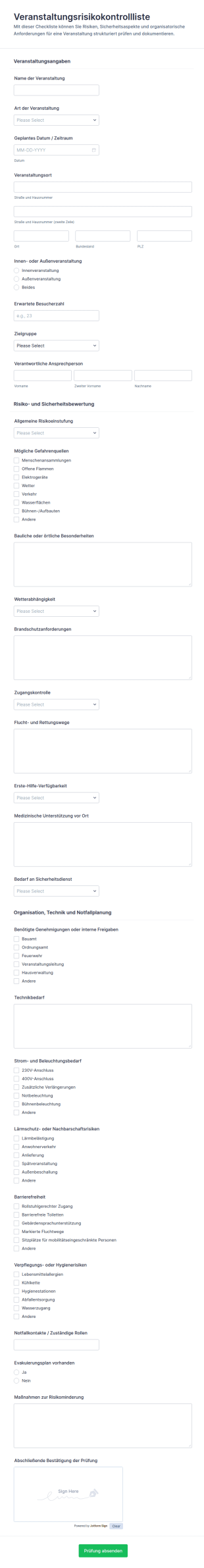 Checkliste Zur Veranstaltungsrisikobewertung
