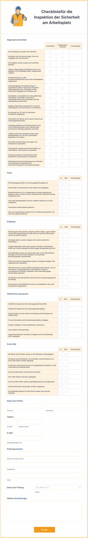 Checklistefür Die Inspektion Der Sicherheit Am Arbeitsplatz