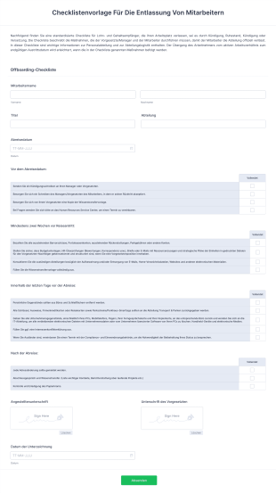 Checklistenvorlage Für Die Entlassung Von Mitarbeitern