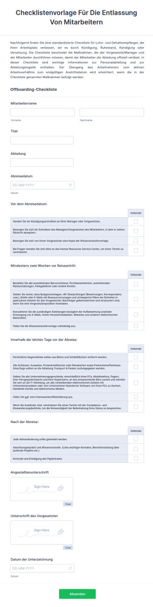 Checklistenvorlage Für Die Entlassung Von Mitarbeitern