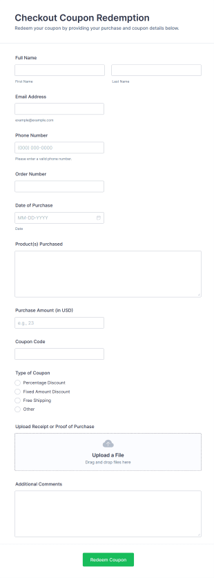 Checkout Coupon Redemption Form Template