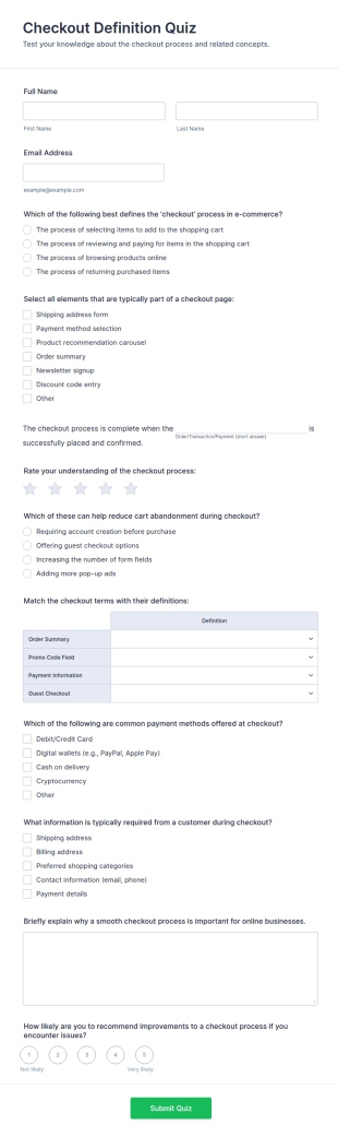 Checkout Definition Quiz Form Template