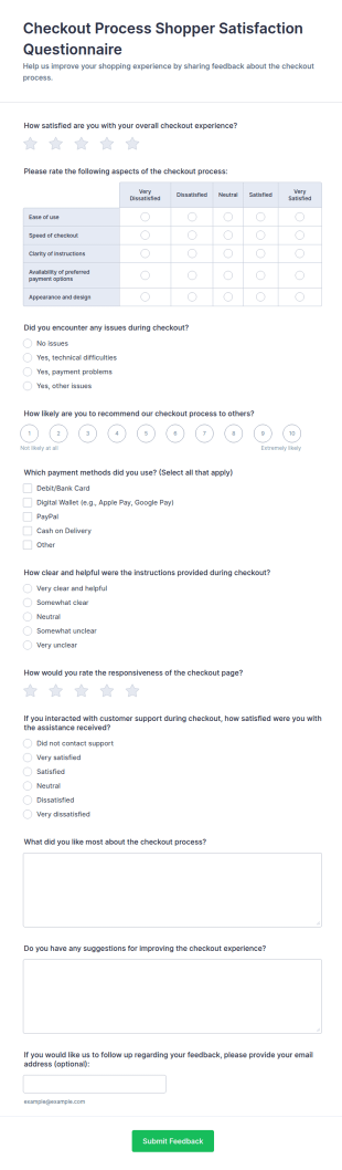 Checkout Process Shopper Satisfaction Questionnaire Form Template