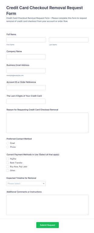 Checkout Removal Request Form Template