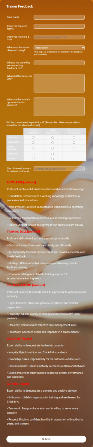 Checkpoint Trainer Feedback Copy Form Template