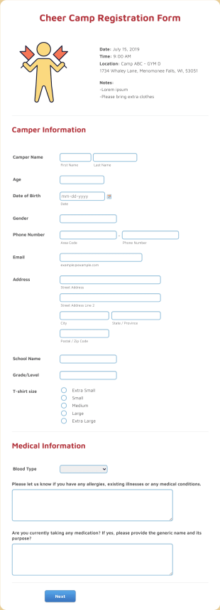 Cheer Camp Registration Form Template