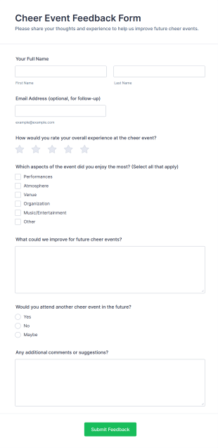 Cheer Event Feedback Form Template