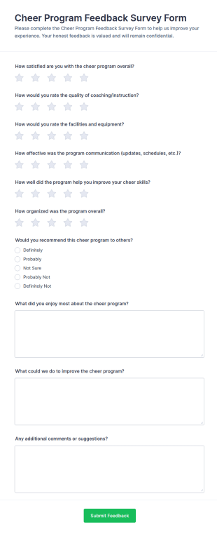 Cheer Program Feedback Survey Form Template