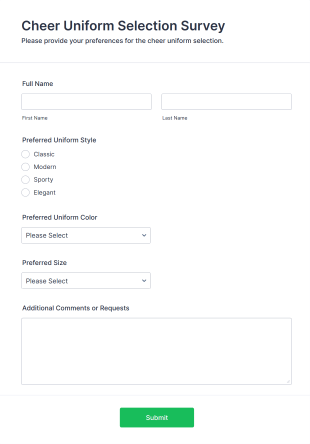 Cheer Uniform Selection Survey Form Template