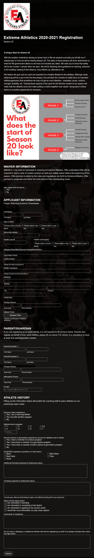 Cheerleading Registration Form Template