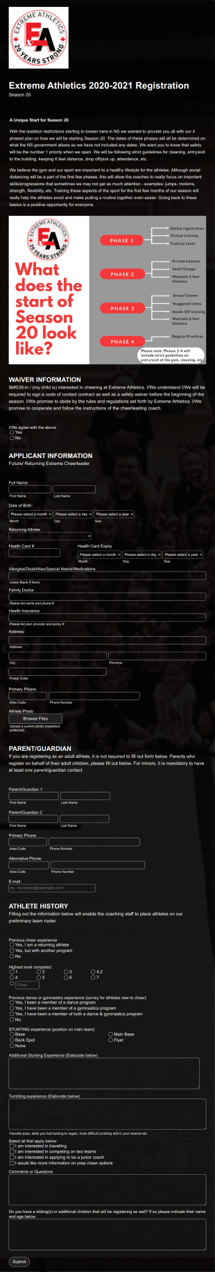 Cheerleading Registration Form Template
