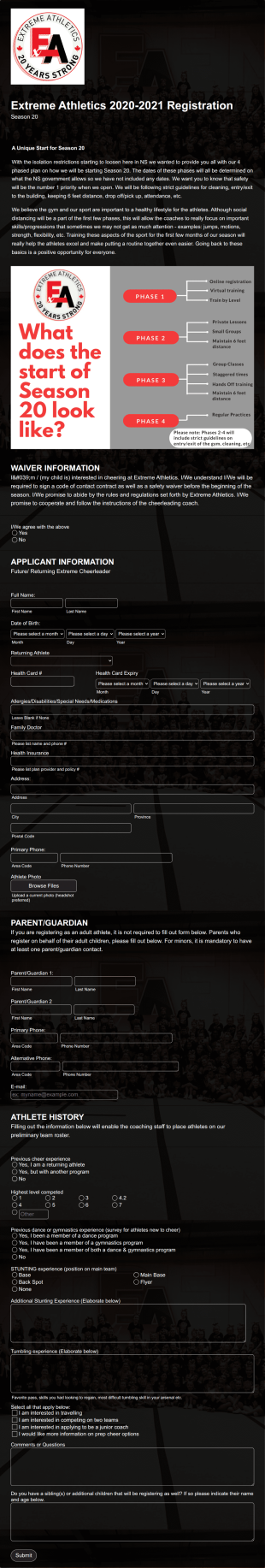 Cheerleading Registration Form Template