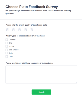 Cheese Plate Feedback Survey Form Template