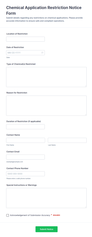 Chemical Application Restriction Notice Form Template