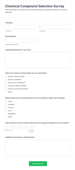 Chemical Compound Selection Survey Form Template
